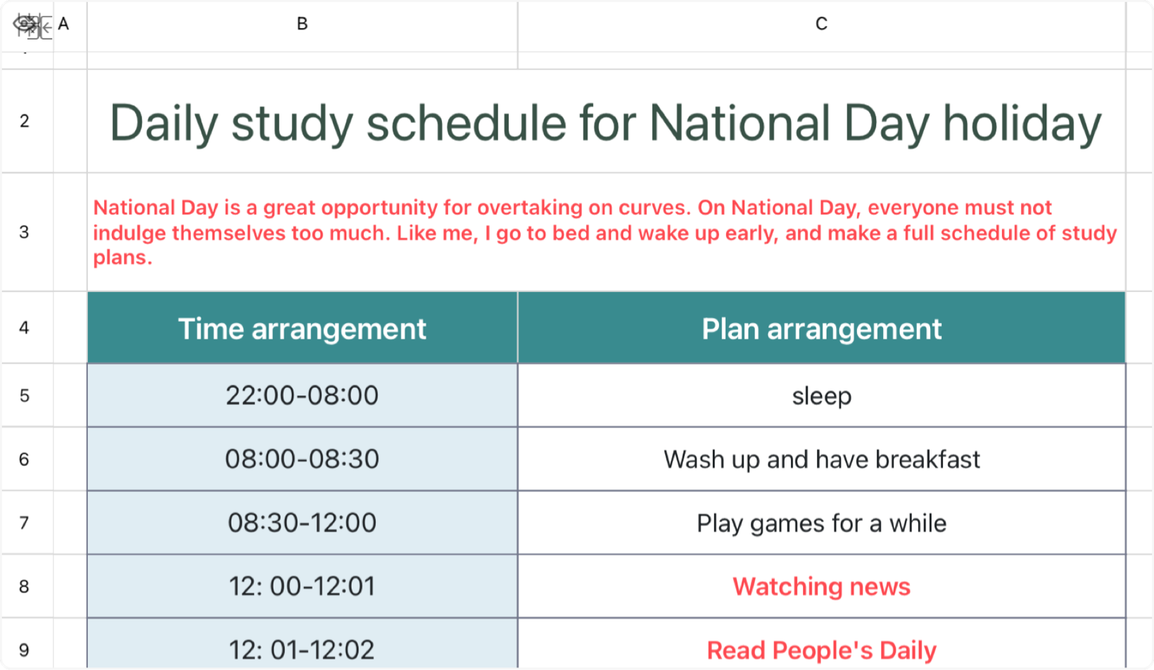 Daily study schedule 3